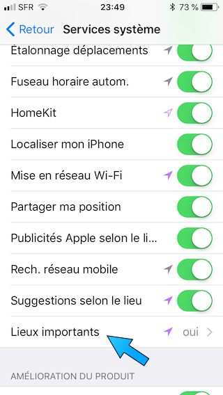 iphone menu lieux important